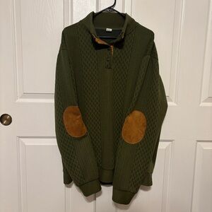 Green Sweater with Suede like Elbow Patches